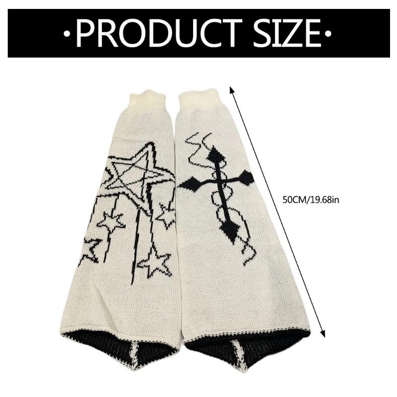 Gothic Women Leg Warmers Harajuku Punk Star Crosses Pattern Flared Knitted Foot Cover Winter Warm Long Socks Streetwear