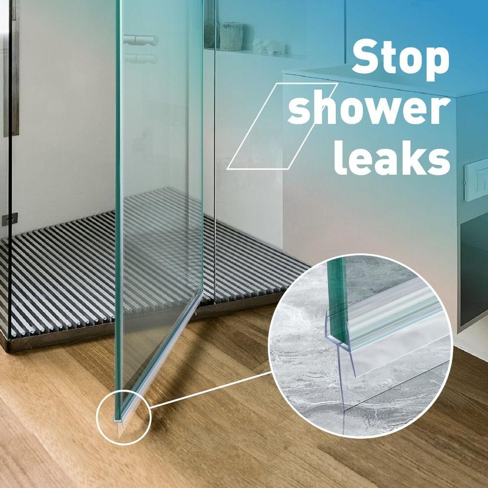 2Pcs Durable 1m Shower Door Bottom Seal Waterproof Adhesive-Free Shower Door Sweep Clear PVC Frameless Shower Door Seal Bathroom