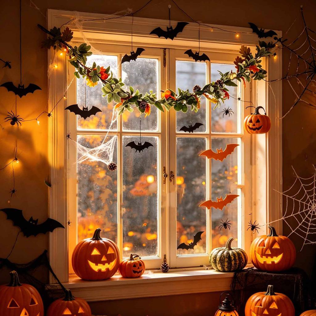 Artificial Pumpkin Maple Leaf Garland 67in Faux Vine Decorative Fall Harvest Fireplace Mantel Cabinet Hanging Ornament for Home