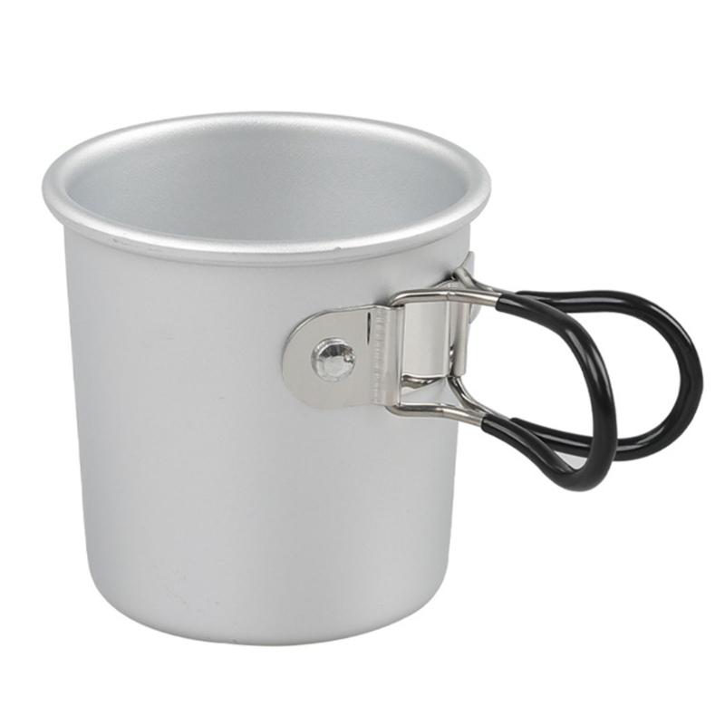 Aluminum Camping Mug for Backpacking Breaks, 150ml Foldable Outdoor Drink Cup with Grip Covered Handle for Easy Carry