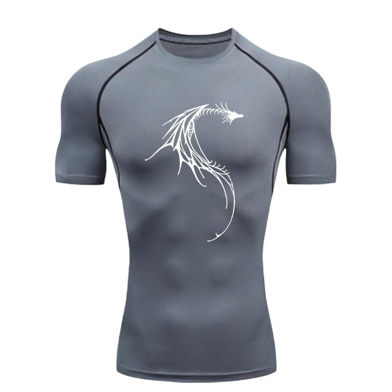 Dragon Pattern Men s Sports T-shirt Training Fitness Compression Short Sleeve Men s Fitness Athletic Tees Rashguard Sports Men s S