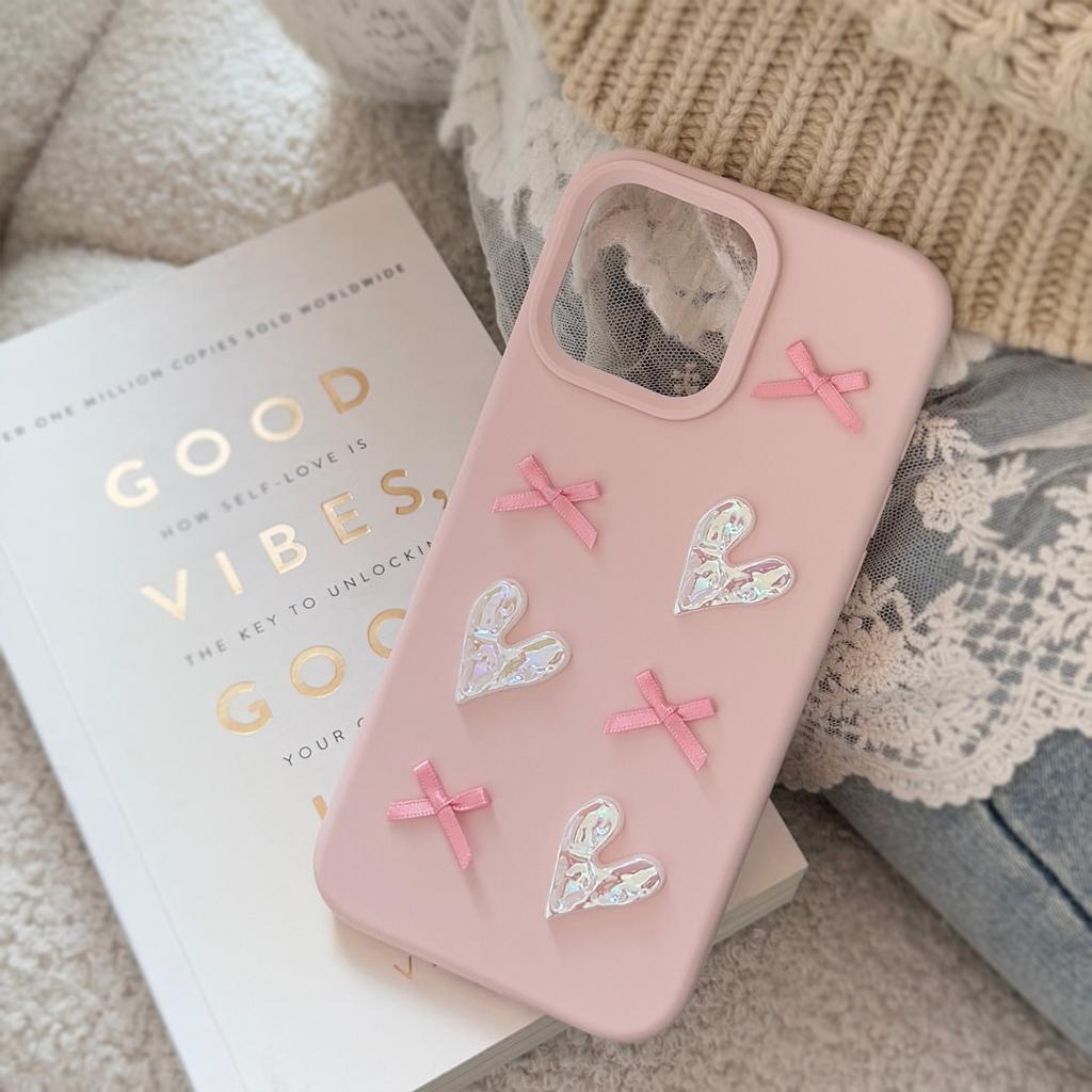 Three dimensional Suitable 15promax Apple 16 Mobile Phone Case Iphone17 Pink Love Bow 1311 Soft