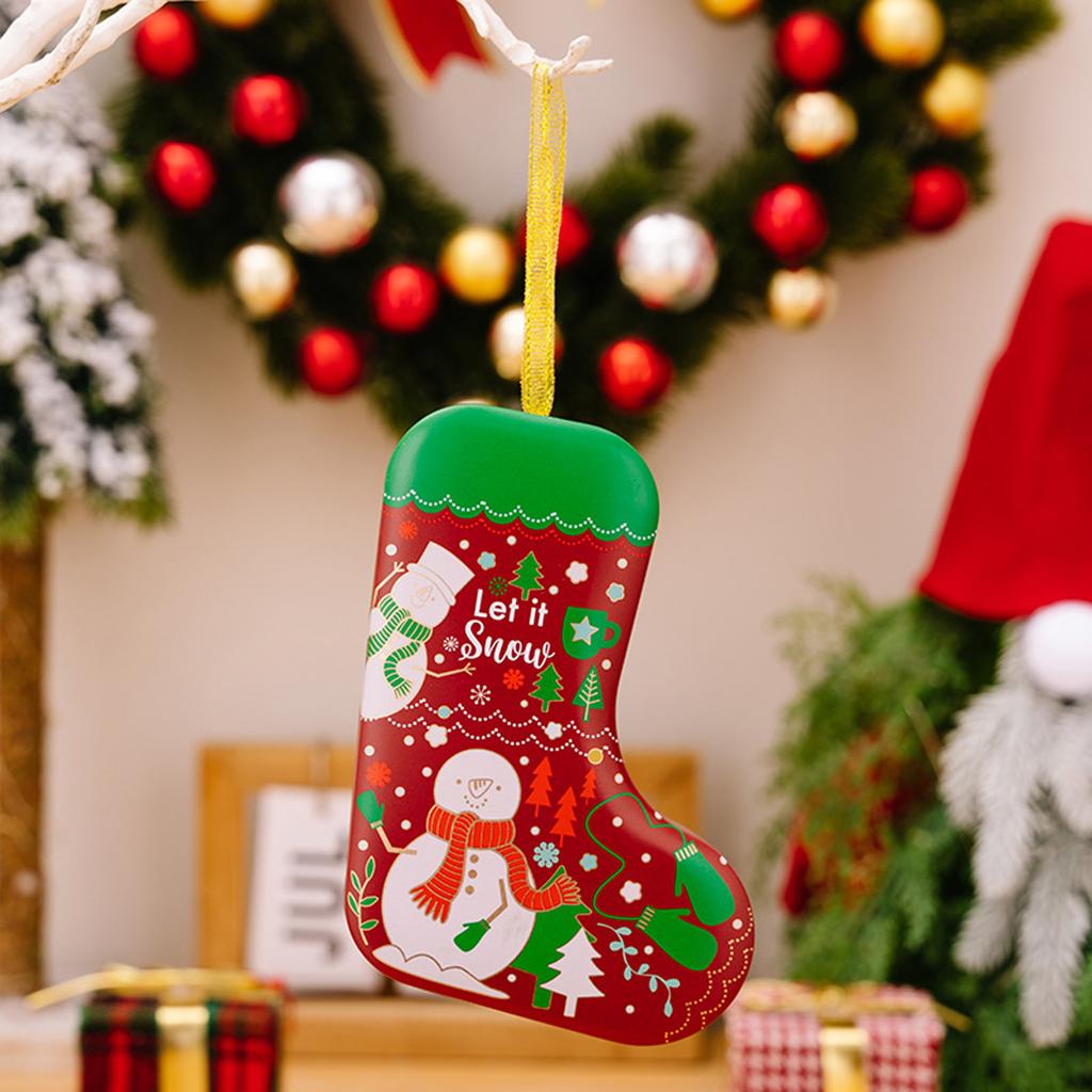 Christmas Tin Box Tinplate Xmas Stocking Shaped Candy Box With Ribbons Christmas Candy Jars Storage Containers For Xmas Holiday Party Favors