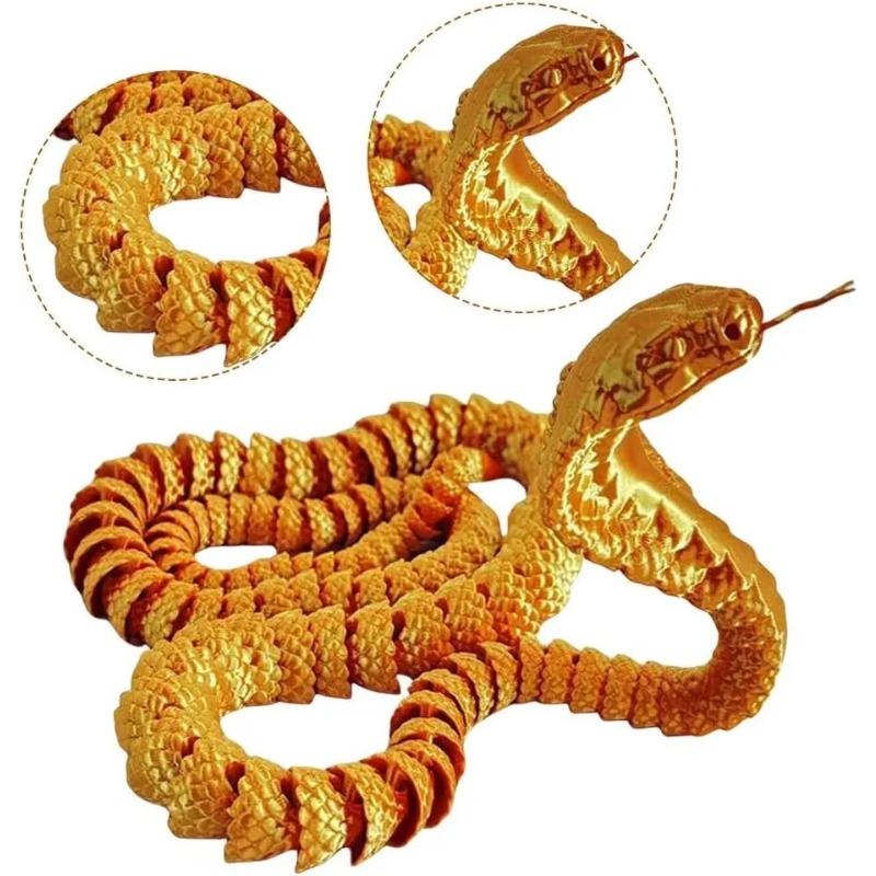 

60/80 см 3D печатные игрушки «Кобра» для взрослых 3D печатные шарнирные игрушки «Кобра» Гибкие хрустальные змеиные игрушки для декора домашнего офиса 60cm золотой