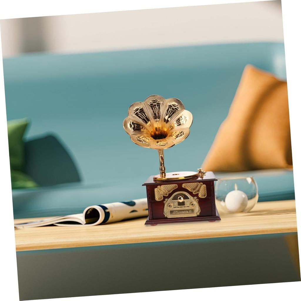 PRETYZOOM Retro Phonograph Music Box, Creative Plastic Gramophone Desktop Ornament, Vintage Home Office Decor for Musical Friends and Family