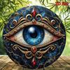 Gold Navy Evil Eye Hamsa Metal Wall Art Handcrafted Aluminum Sign Home Office Meditation Decor