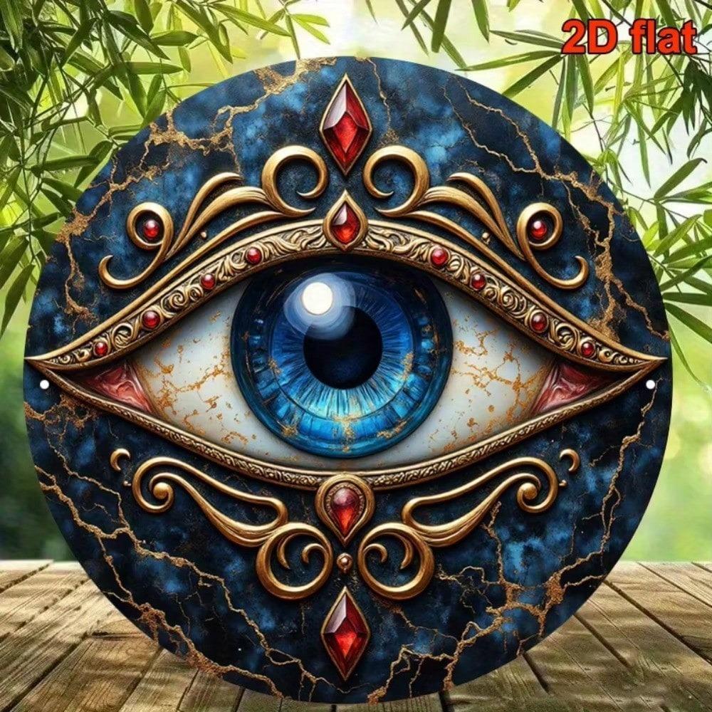 Gold Navy Evil Eye Hamsa Metal Wall Art Handcrafted Aluminum Sign Home Office Meditation Decor