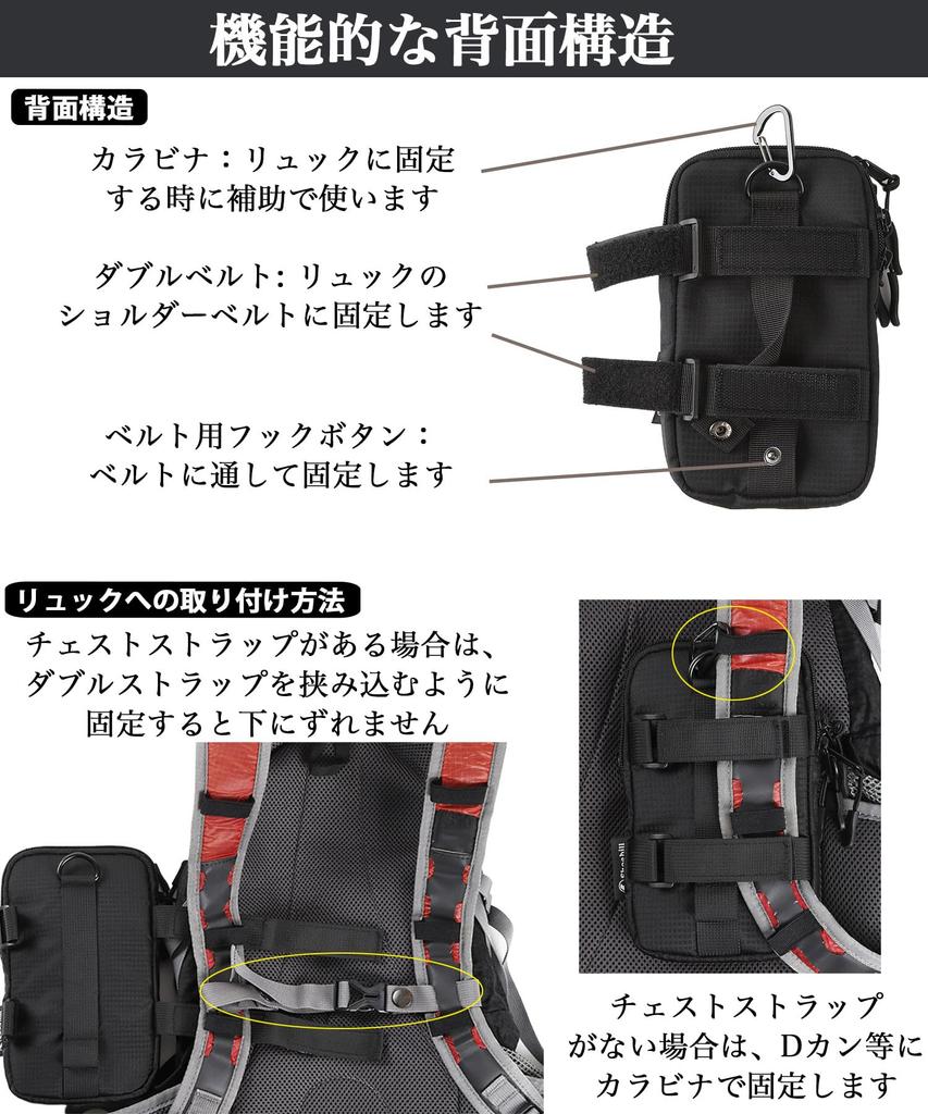 Shoebill Smartphone Backpack Fits Two Shoulder Belt Outdoor Pouch No Earphone Pouch, Mount, Smartphones, Strap, Pouch, (Black, Hole)