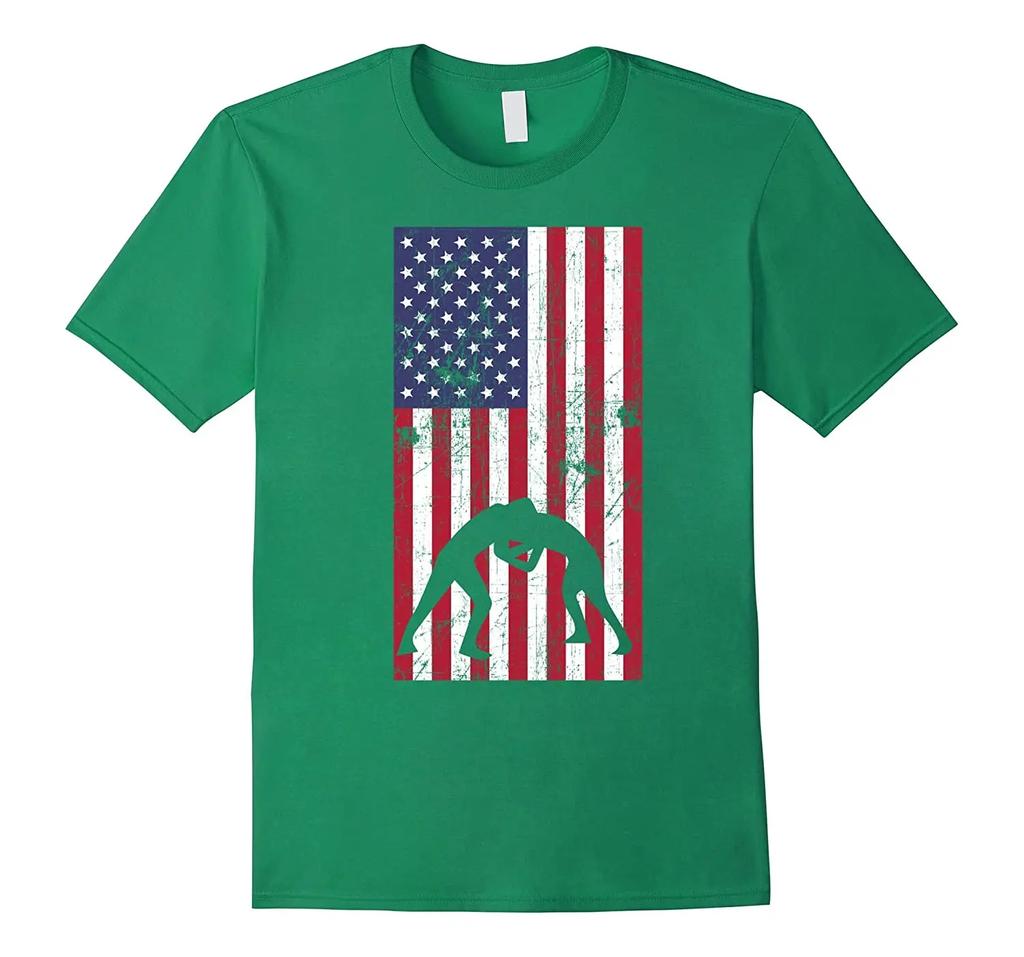 American Flag Wrestling TShirt 100 Cotton ONeck Summer Short Sleeve Casual Mens Tshirt Size S3XL