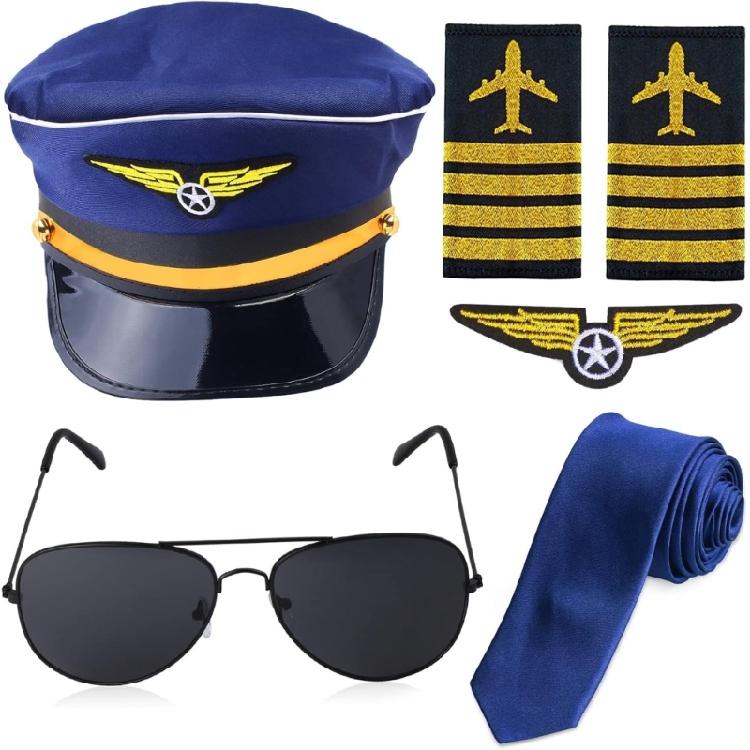 Captain Costume Accessories Captain Hat Uniform Epaulets Embroidered Applique Glasses Neck Tie for Men Cosplay