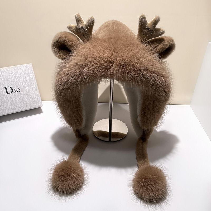 Hat female autumn and winter new Korean version cute antlers hairball ear protection plush hat Christmas thickened Northeast Lei Feng hat