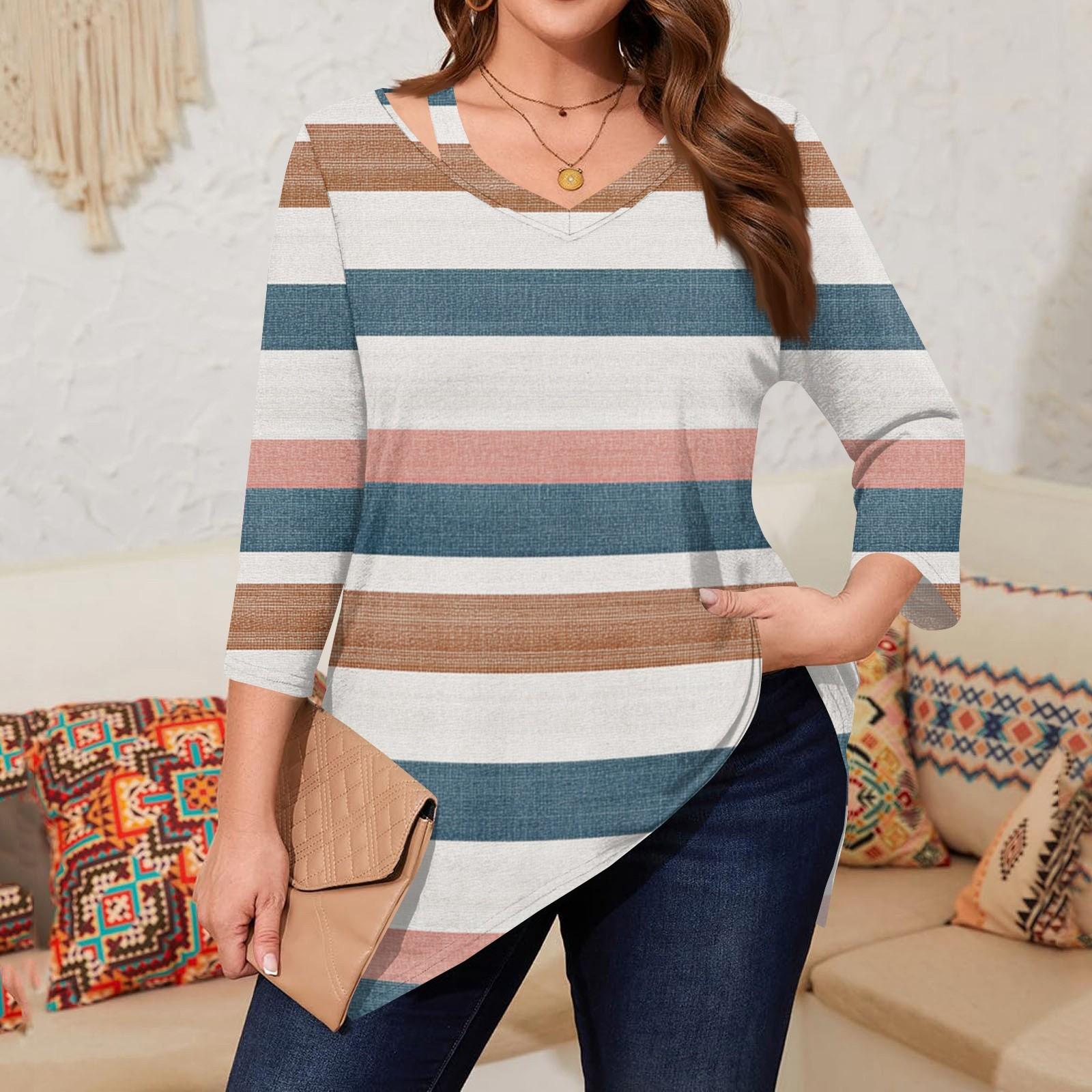 

Женские топы с принтом больших размеров с вырезом в виде капли и рукавом 3/4, элегантные повседневные топы XXL