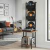 Vinyl Record Player Stand Record Storage with Player Stand Oxford Fabric Pockets Bottom Shelf Rustic Brown and Black