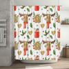 X-Mas Decor Shower Curtain with Elk Pattern Festive Red Green Christmas Print Home Decoration Waterproof Bath Curtains for Bathr