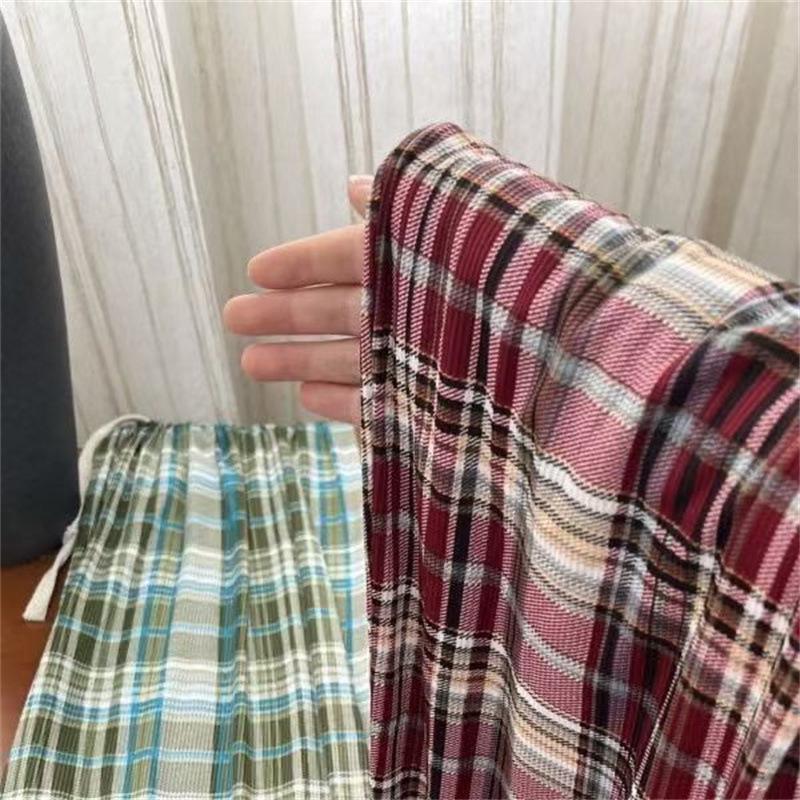 Plus Size High Waist Plaid Wide-Leg Ice Silk Pants for Women