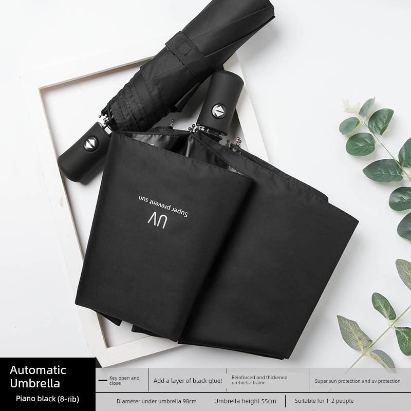 Automatic Umbrella Ins Style Men's and Women's Dual-Use Black Glue Sun Umbrella Sun Protection UV Protection Folding Sun Umbrella