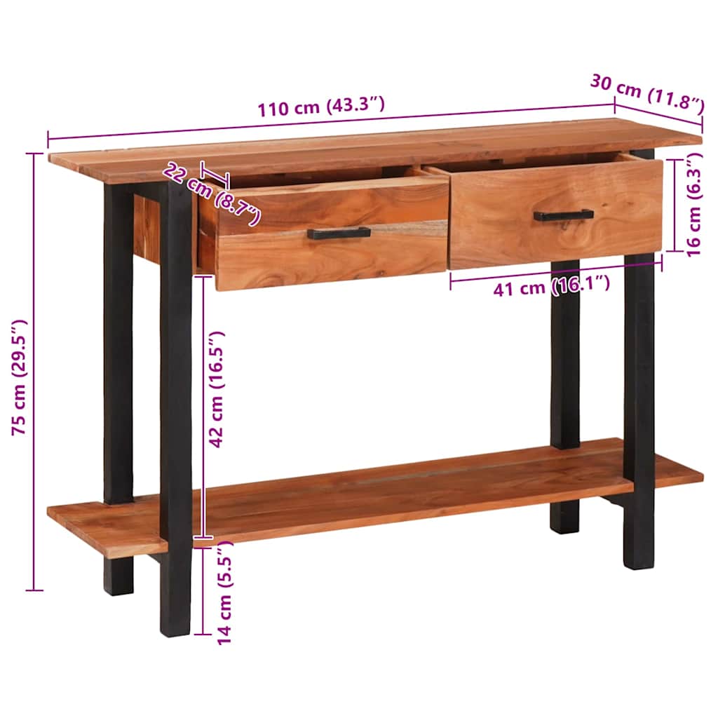 Console Table with Drawers Brown and Black 110 X 30 X 75 Cm