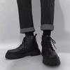 Fashion Men's High Top Leather Boots Fad Outdoor Comfort Motorcycle Boots Men Retro British Style Thick-soled Tooling Boots Botas Hombre