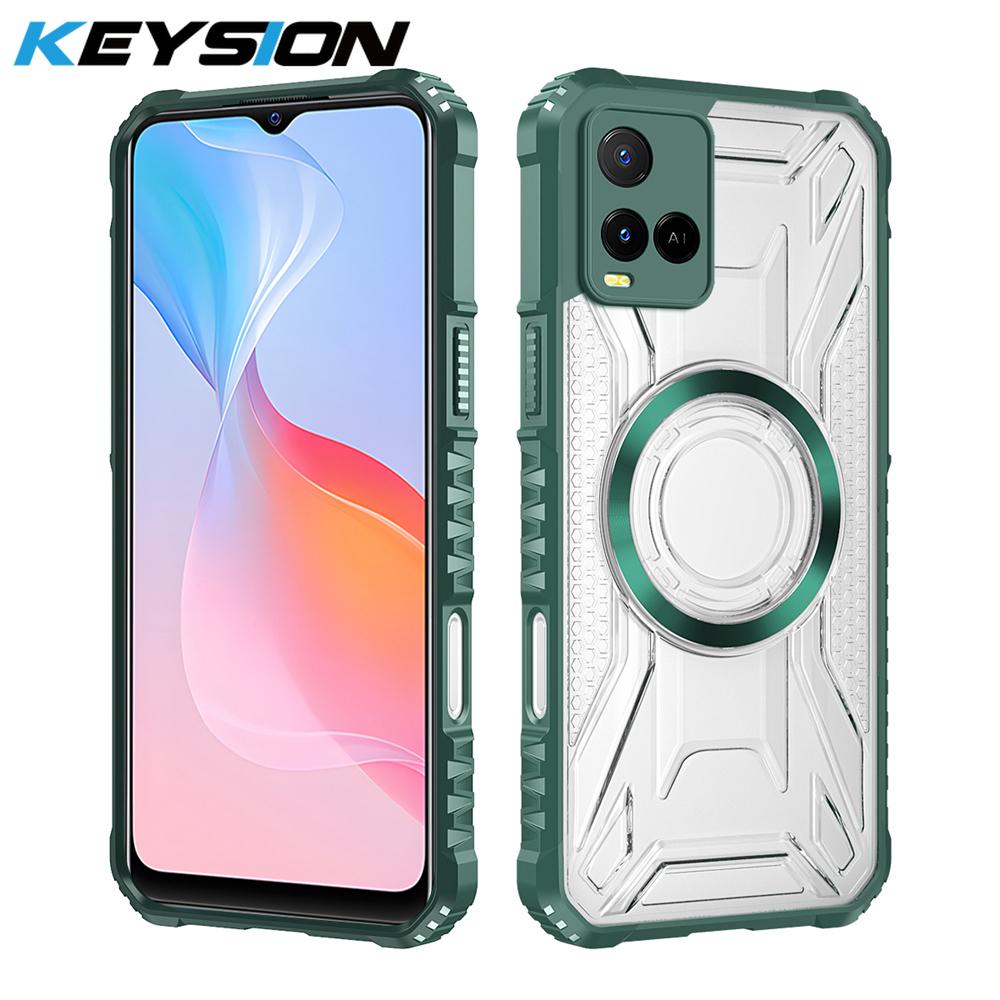 KEYSION Transparent Magnetic Case for VIVO Y21 Y21S Y21T Y33S Y33T Silicone+PC Heavy Duty Shockproof Phone Cover for VIVO T1X