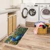 Elegant Peacock Feather Print Area Rug Luxury Blue and Golden Non-Slip Floor Mat for Living Room Bedroom and Home Decor