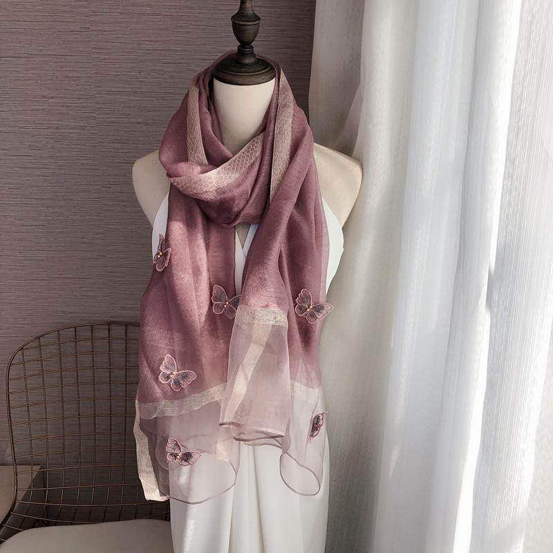 Schal Schal Bestickter dreidimensionaler Schmetterling Dünner und langer Seidenschal Damenschal