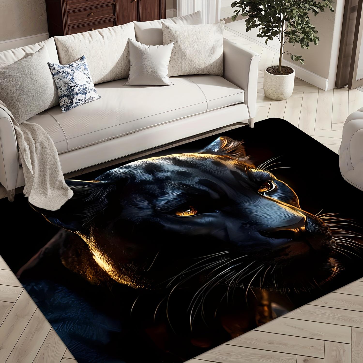 Realistic Black Panther Portrait Printed Flannel Rug Plush Soft Carpet For Living Room Bedroom Wildlife Animal Decor Artistic 60x90cm