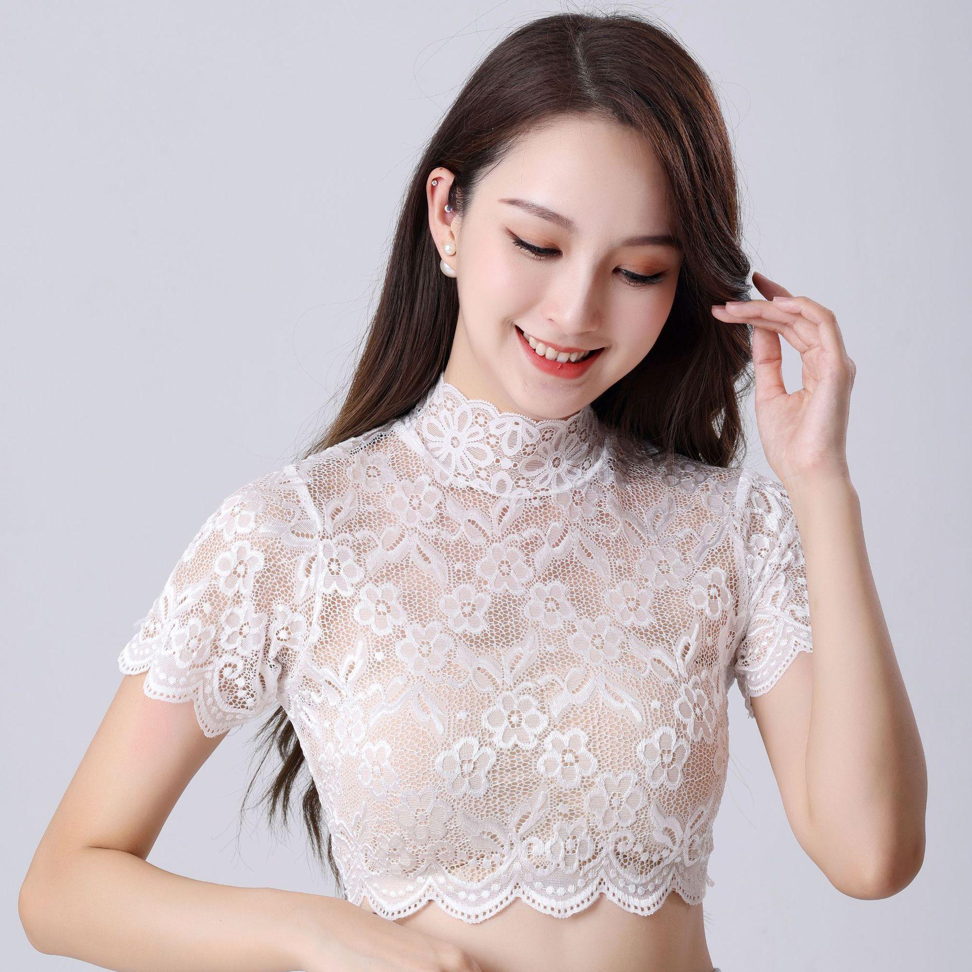 

Luxury Lace Women s Mesh Shirt with Detachable Collar - Hollowed Out Design for Autumn/Winter