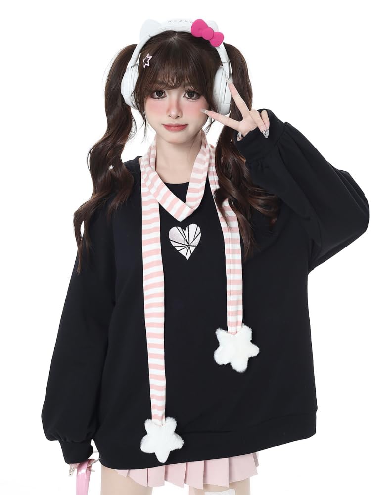 Gablcad Subculture Ribbon Harajuku Subculture Sickly Korean Size Women's Top, Style, Decoration, Style, Landmine, Cute, Style, Stylish, Fall/Winter
