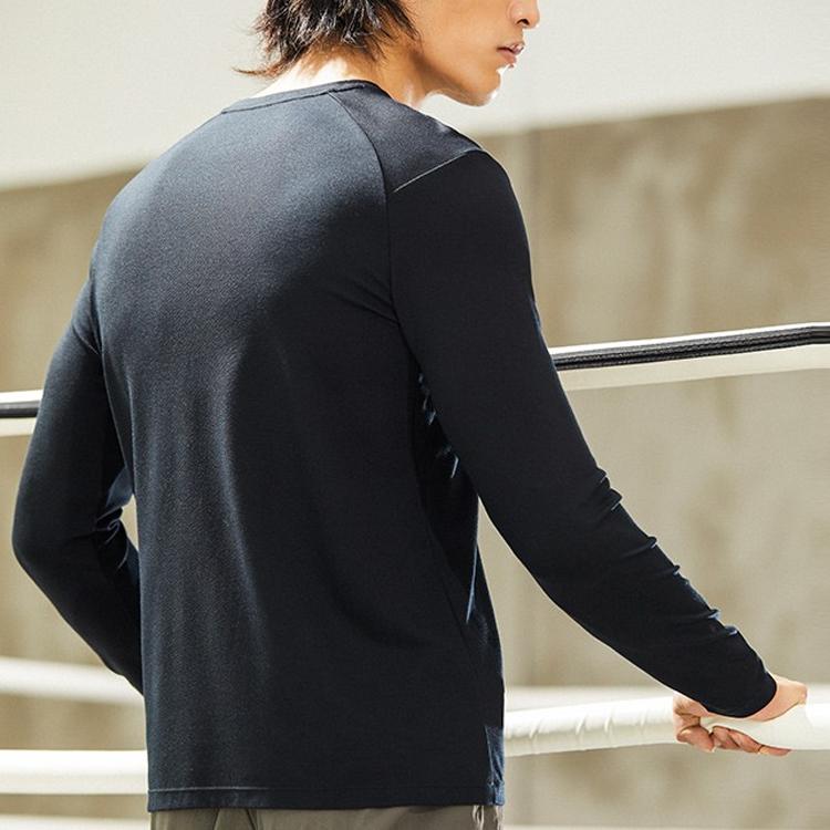 Anta Comprehensive Training Series Letter Round Neck Pullover Long Sleeve T-Shirt Men Tops Basic-Black 152217406-2
