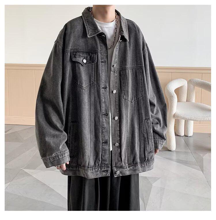 Veste en jean rétro pour homme - Streetwear décontracté Printemps/Automne, Col rabattu polyvalent, Style workwear élégant.