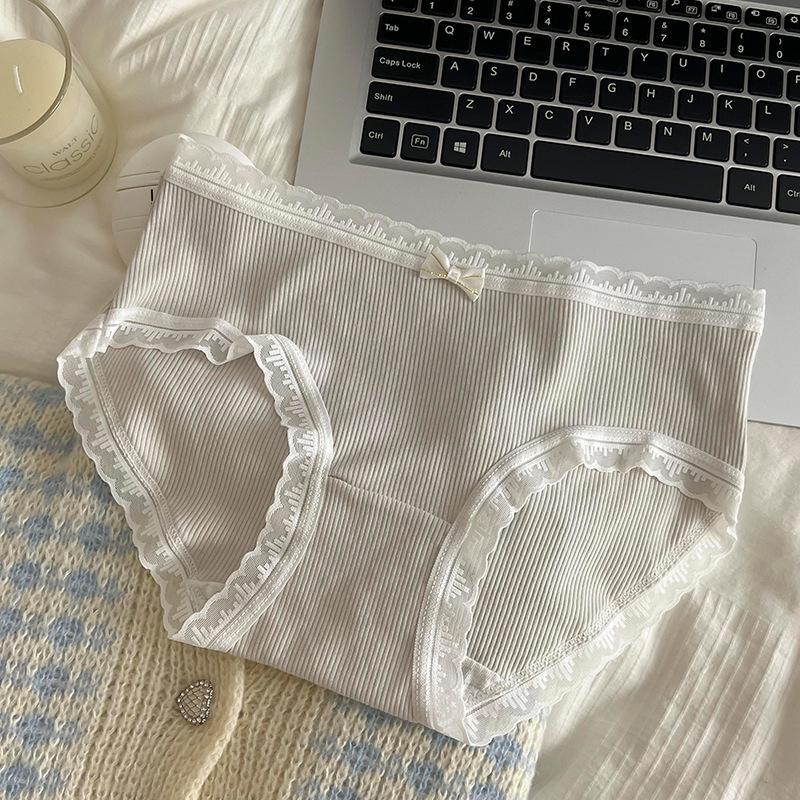 7A Antibacterial Cotton Lace-Trim Seamless Mid-Waist Underwear for Girls