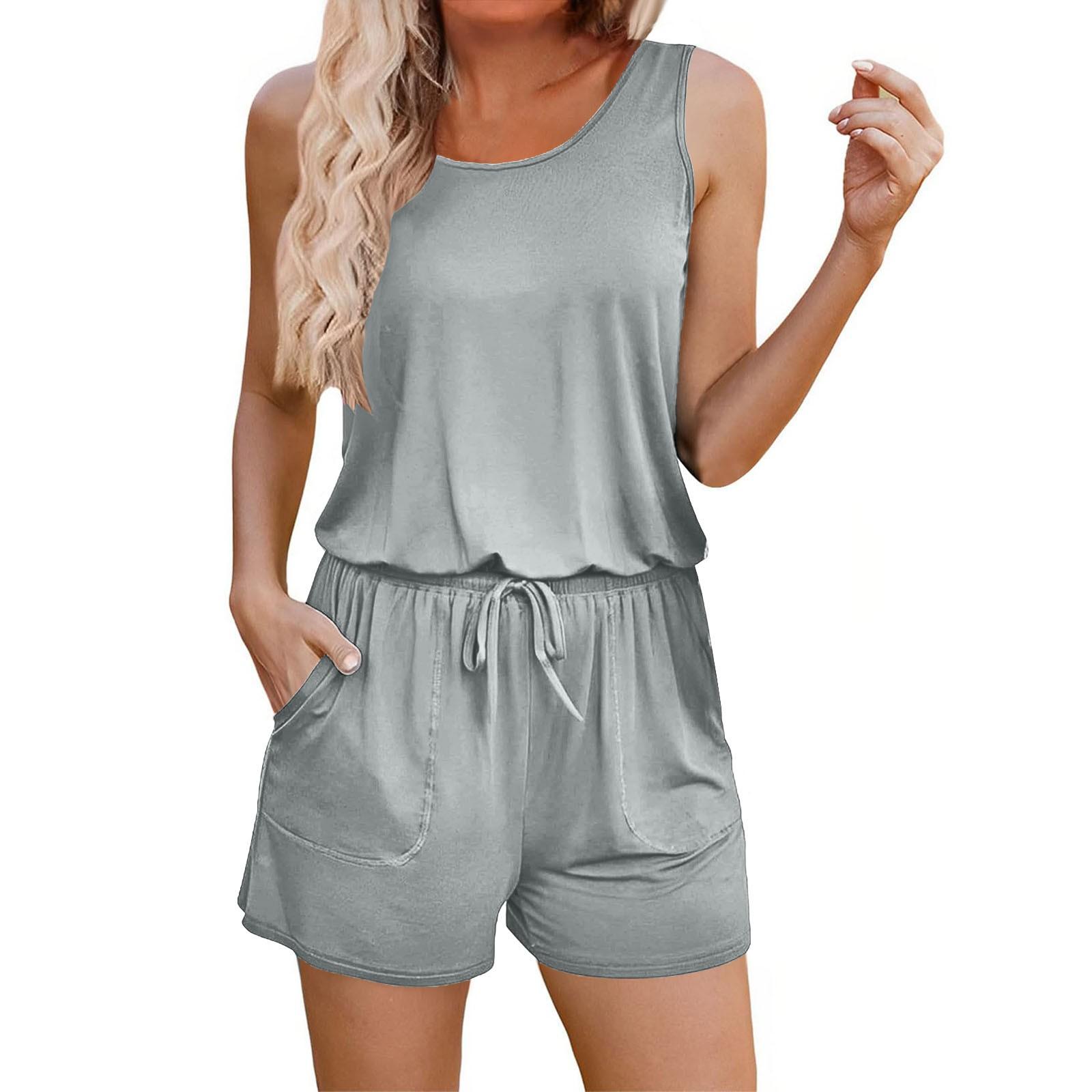 

Женский модный повседневный однотонный жилет с ремешком на шнурке и карманным комбинезоном XL серый