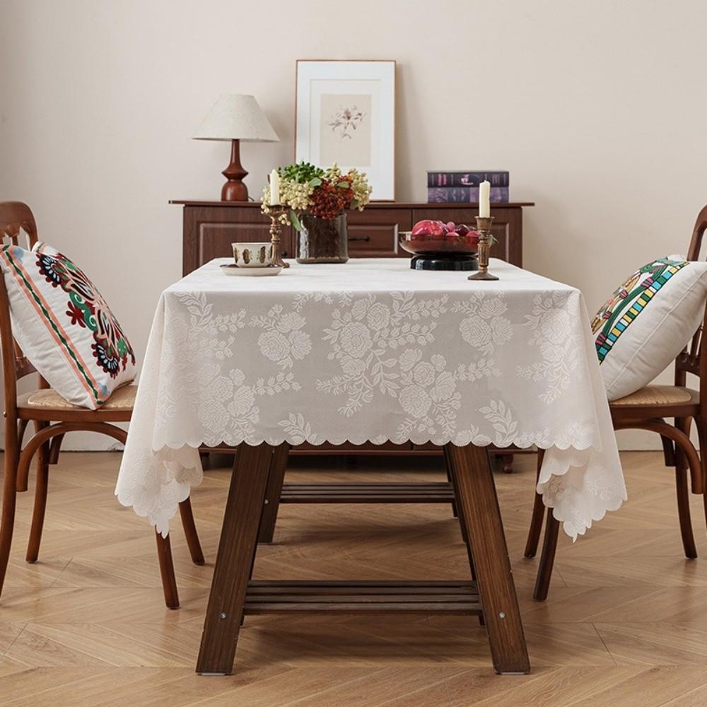 European Style Rectangular Tablecloth Heat Resistant Oil Resistant Embroidered Table Cloth Easy Clean Stain Resistant
