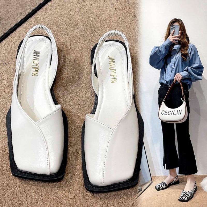 Women's Low Heel Square Toe Sandals, Closed Toe with Side and Back Cutout Casual Daily Footwear