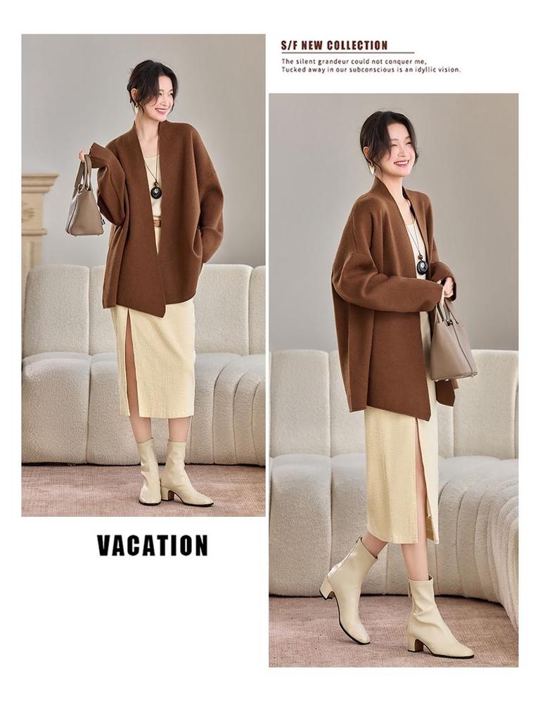 Woll-Cardigan-Übermantel - Damen Locker Einfarbig Gestrickt für Herbst/Winter 2025