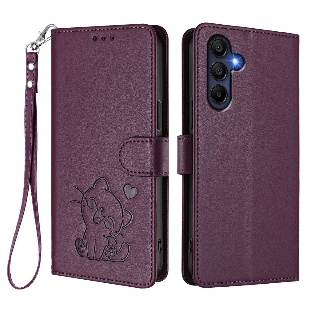 For Samsung Galaxy A16 4G/Galaxy A16 5G Wallet Case with Wrist Strap Love Cat Pattern Imprint Leather Phone Cover