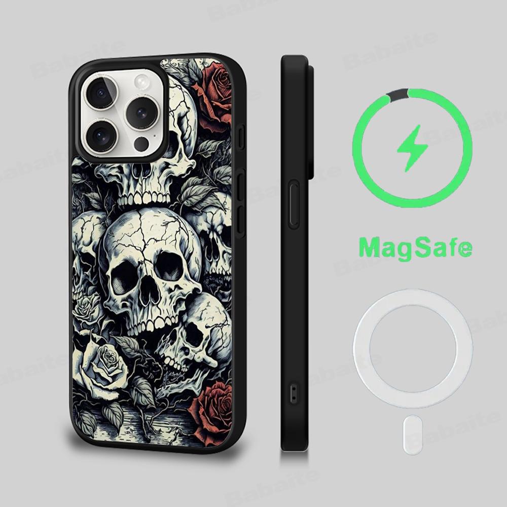 Spooky Skull Patterns Phone Case Magnetic Case For IPhone 16 14 13 12 11 15 Pro Max Plus For Magsafe Wireless Charge Cover