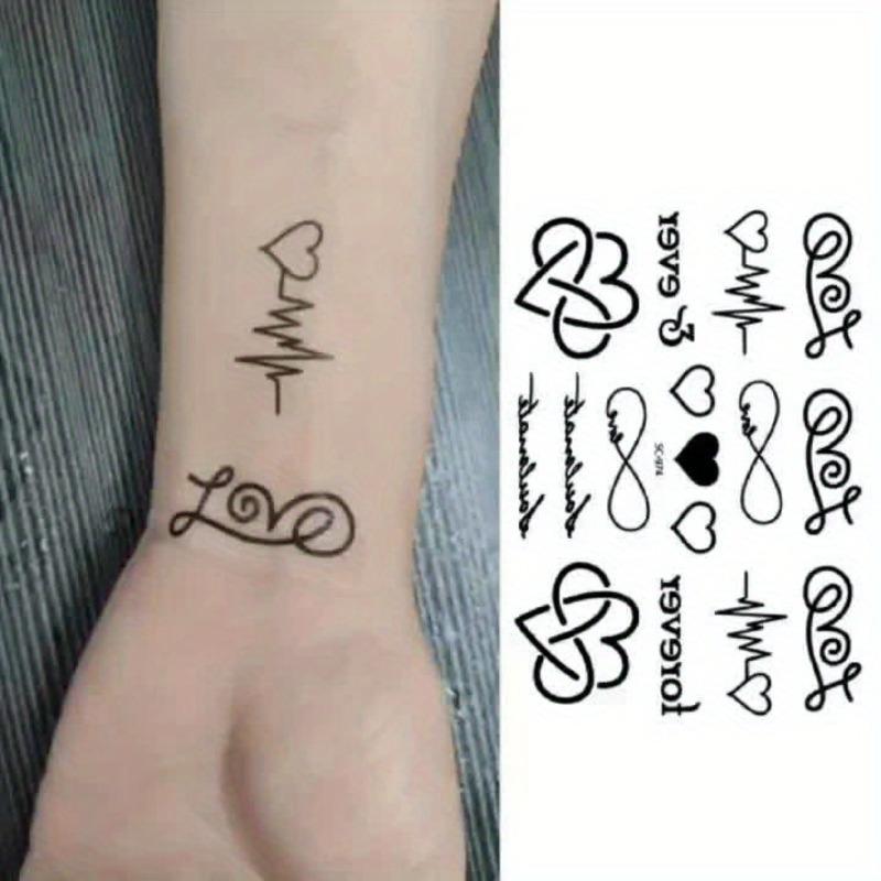 2PCS Men's and Women's Temporary Tattoos, Love and Heartbeat Designs, Waterproof and Lasting Fake Tattoo Stickers Body Art Decals