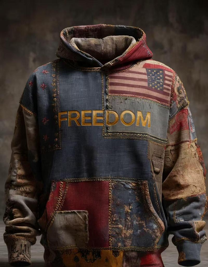 Men's Retro American Flag Print Hoodie