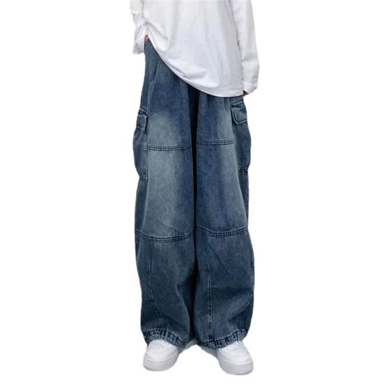 Pánské volné cargo džíny s mnoha kapsami, jednobarevné, zapínání na zip, volné, rovné, široké nohavice, podzimní džínové kalhoty, streetwear
