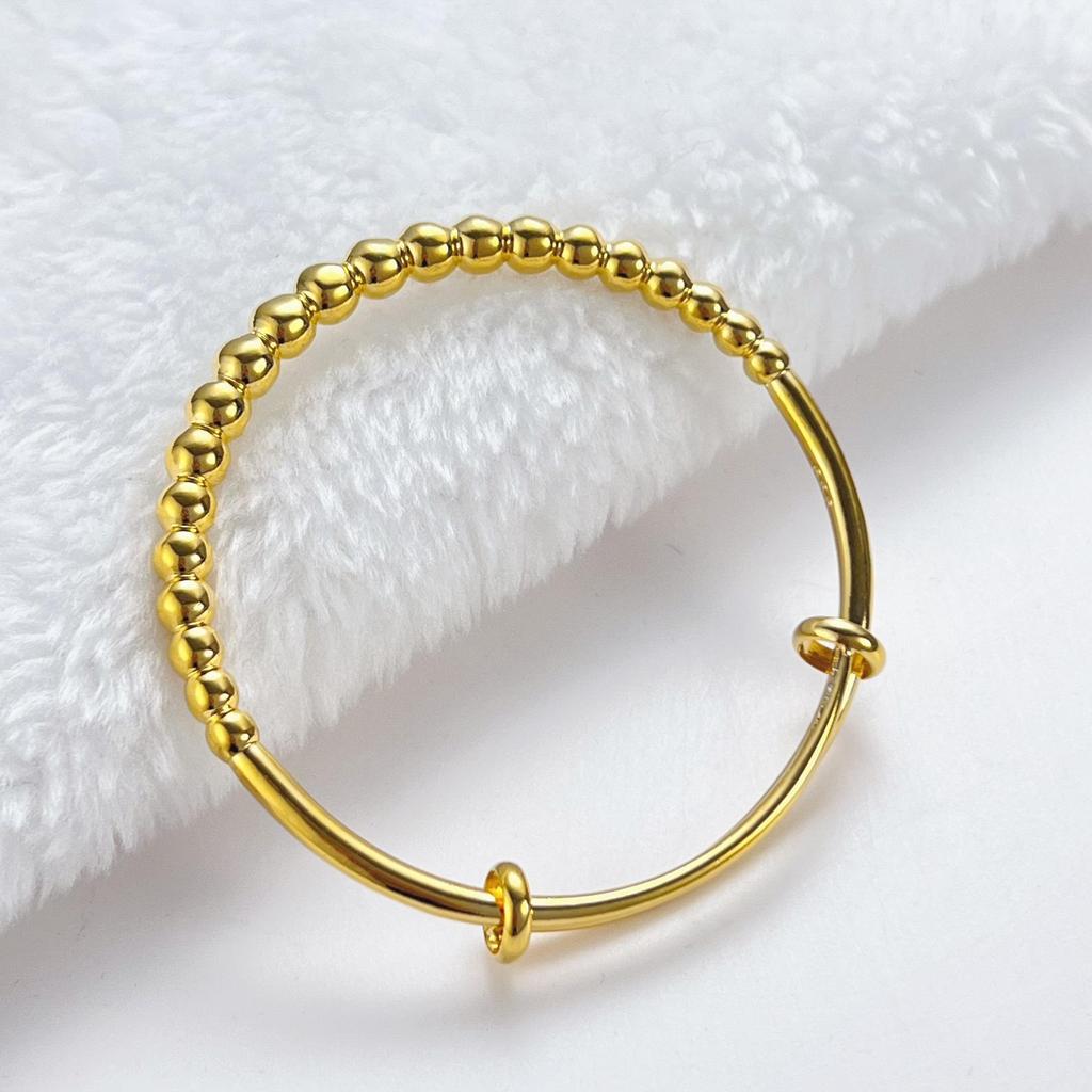 Women's Gold-Plated Vietnam Sand Bead Bracelet - Simple Fashion Push-Pull Bangle