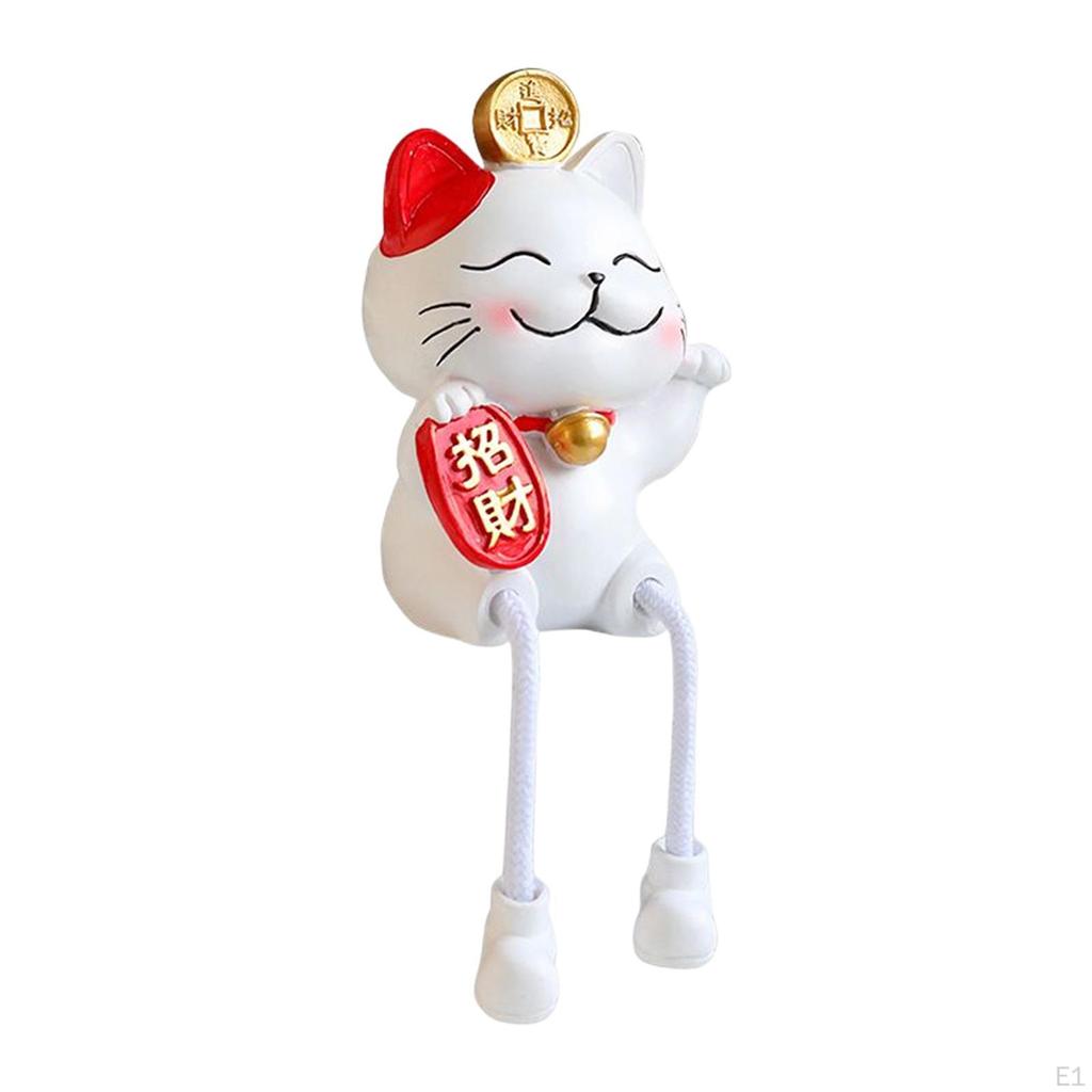 Chinese Lucky Cat Figurines, Animal Statue Resin Sculpture Cute Doll Waving Arm Crafts for Home