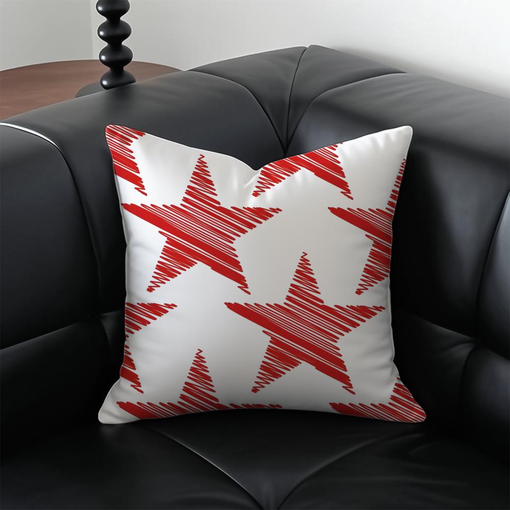 Red FivePointed Star Cushion Cover Pillow Case Antidustmite Invisible zipper silky plush cushion