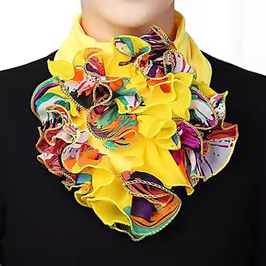 Charming Floral Print Chiffon Ruffle Collar Scarf - Elegant Detachable Neck Gaiter for Womens Fashionable Warmth