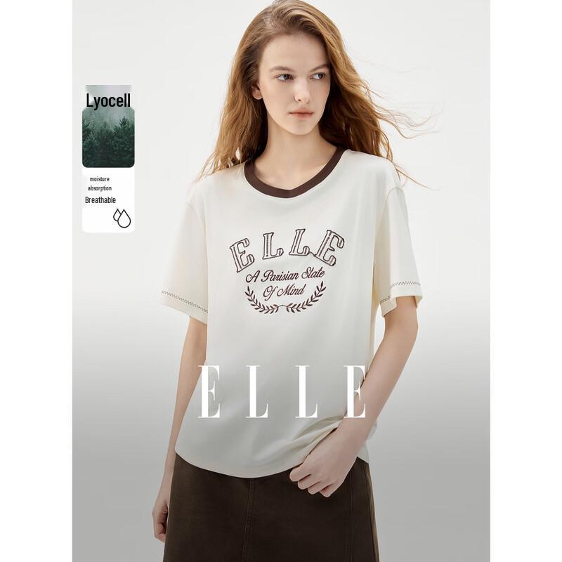 ELLE Women s Retro Tencel Color Block Short Sleeve T-shirt XL