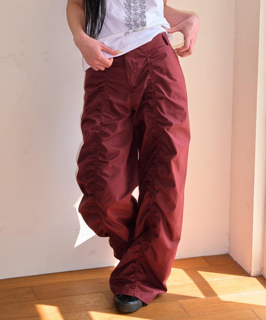 Isjabaibeu Lace Layered Wide Pants - Burgundy