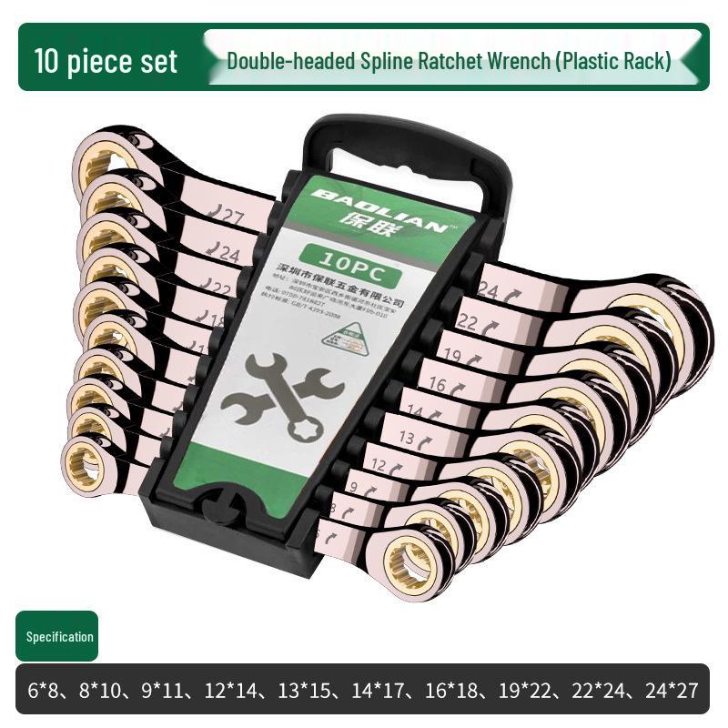 Double-Head Black Nickel Ratchet Wrench, 72 Teeth, High Hardness, Multi-Specification for Auto Repair and Household Use