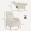Reclining Relax Armchair Upholstered in Synthetic Linen with Footrest and Side Pockets Load 135 kg Cream
