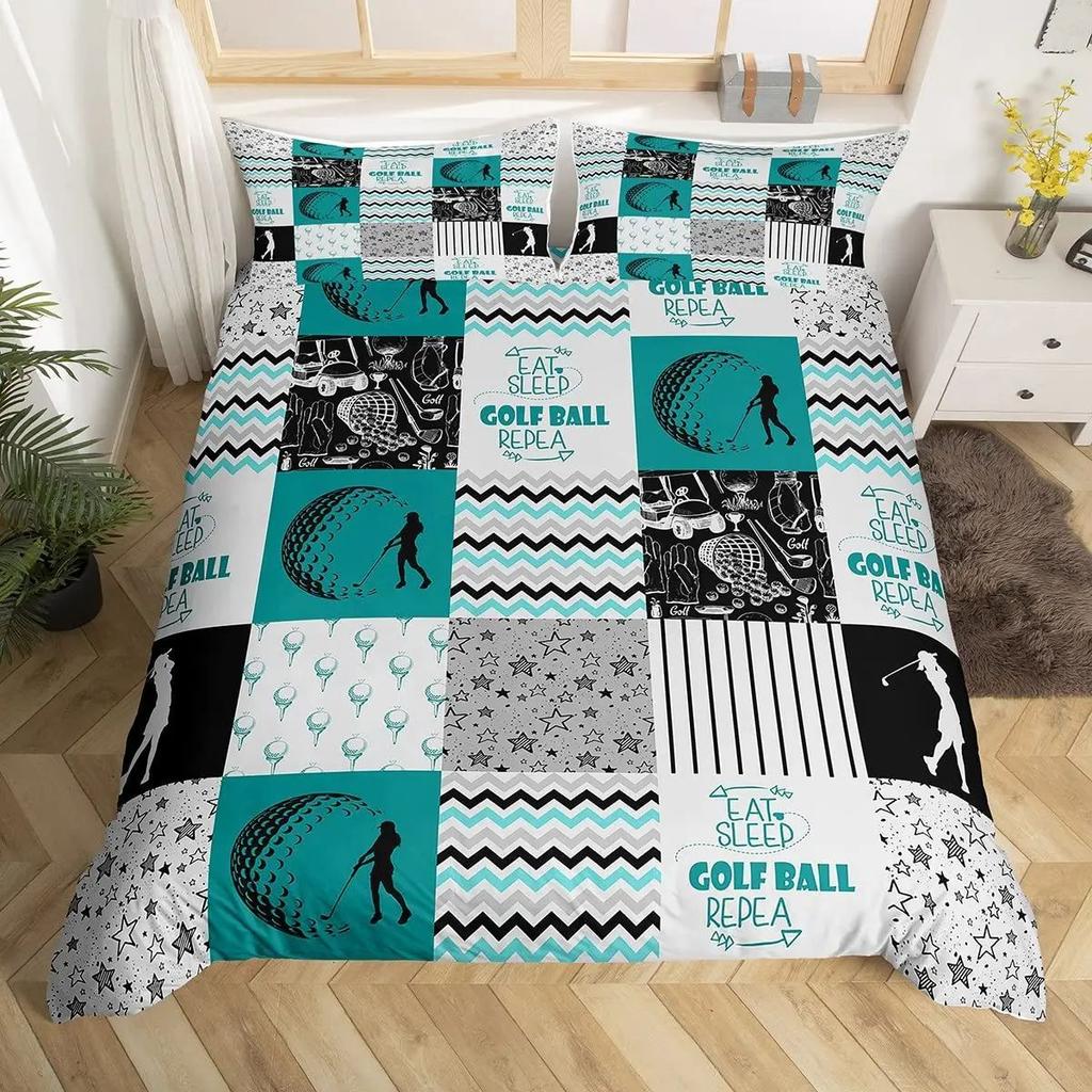 Golf Print Duvet Set Three-Piece Sports Game Theme Bedding Set