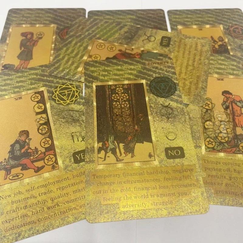 Gold Foil Waterproof Tarot Card Set with Full-Color Printing and Game Instructions
